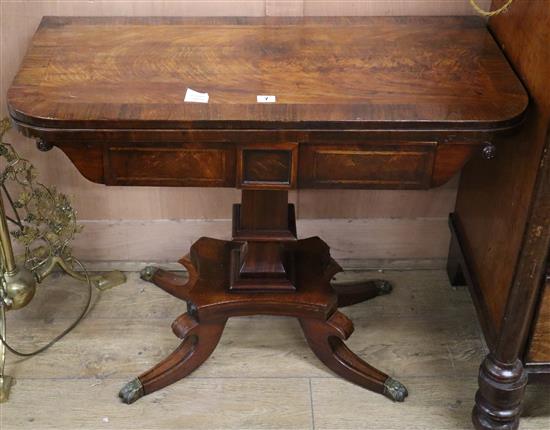 A Regency mahogany card table, W.92cm D.46cm H.70cm